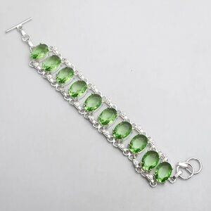 Stamped 925 Sterling Silver NATURAL Green Peridot Gemstone Bracelet
